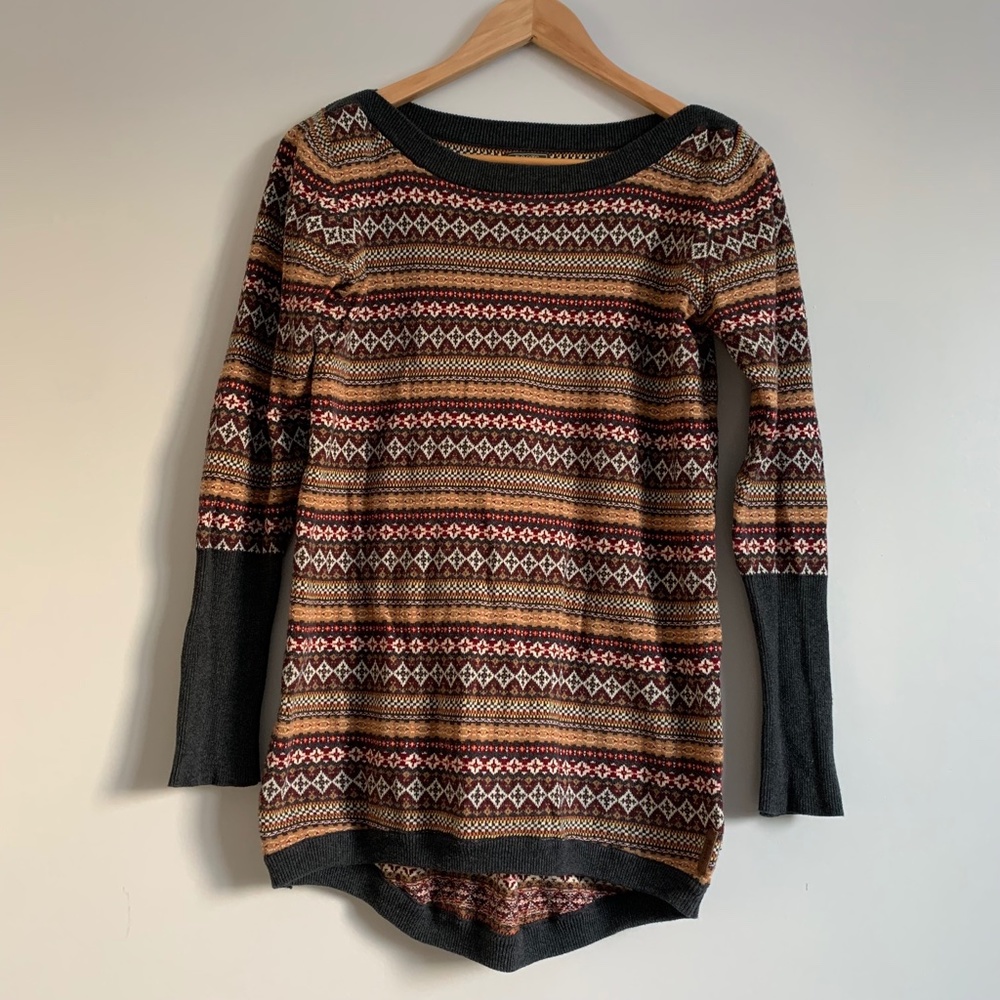 Roots sweater large fair isle multi color boat neckline full sleeves casual
